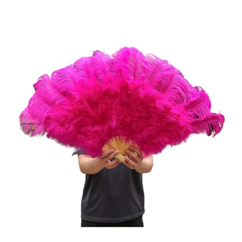 MTKSFDC Feder TanzfäCher 90 cm farbige Federfächer, 13 Knochen, Handfaltfächer for Karneval, Hochzeit, Party, Bühnentanz, Requisiten, Dekor, Pluma Craft(Rose Red,Left and Right 1pair) von MTKSFDC