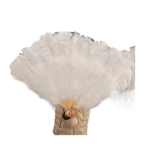 MTKSFDC Feder TanzfäCher 90 cm farbige Federfächer, 13 Knochen, Handfaltfächer for Karneval, Hochzeit, Party, Bühnentanz, Requisiten, Dekor, Pluma Craft(White,Left Fan 1PCS) von MTKSFDC
