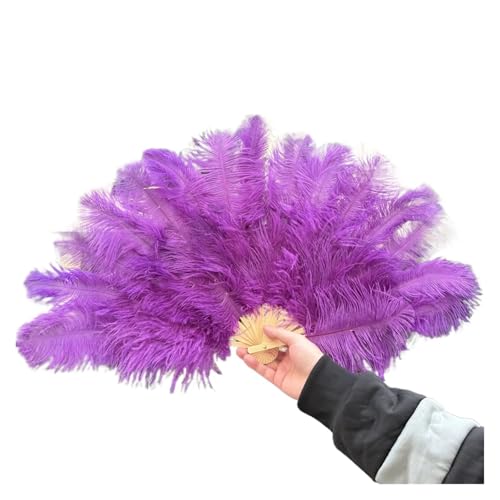 MTKSFDC Feder TanzfäCher Bunter Handfächer aus Naturfedern, 70 cm, Faltbarer Federfächer for Tanzpartys, Bühnenkarnevals-Requisiten(Purple,1PCS 70cmx40cm Right) von MTKSFDC