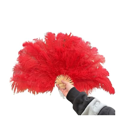 MTKSFDC Feder TanzfäCher Bunter Handfächer aus Naturfedern, 70 cm, Faltbarer Federfächer for Tanzpartys, Bühnenkarnevals-Requisiten(Red,1 PCS 70cmx40cm Left) von MTKSFDC