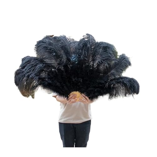 MTKSFDC Feder TanzfäCher Federfächer, faltbar, Handdekoration, Federfächer, Performance-Fächer, Party-Requisiten, Bühnenshow-Requisiten, 100 cm, 130 cm(Black,100CM 2PCS) von MTKSFDC