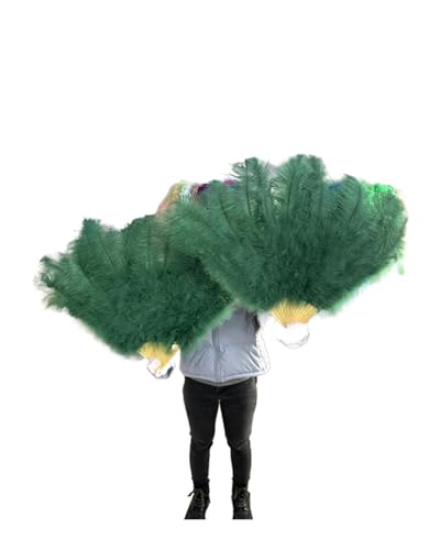 MTKSFDC Feder TanzfäCher Federfächer, faltbar, Handdekoration, Federfächer, Performance-Fächer, Party-Requisiten, Bühnenshow-Requisiten, 100 cm, 130 cm(Dark Green,100CM 2PCS) von MTKSFDC