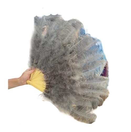 MTKSFDC Feder TanzfäCher Federfächer, faltbar, Handdekoration, Federfächer, Performance-Fächer, Party-Requisiten, Bühnenshow-Requisiten, 100 cm, 130 cm(Gray,100CM 2PCS) von MTKSFDC