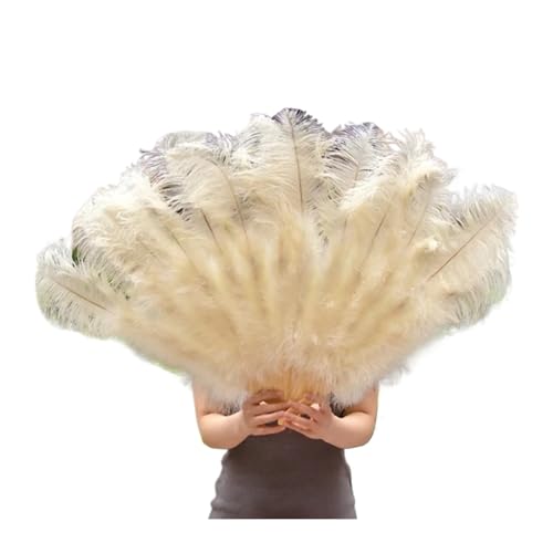 MTKSFDC Feder TanzfäCher Federfächer, faltbar, Handdekoration, Federfächer, Performance-Fächer, Party-Requisiten, Bühnenshow-Requisiten, 100 cm, 130 cm(Ivory Yellow,130CM 1pcs) von MTKSFDC