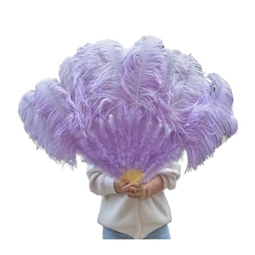 MTKSFDC Feder TanzfäCher Federfächer, faltbar, Handdekoration, Federfächer, Performance-Fächer, Party-Requisiten, Bühnenshow-Requisiten, 100 cm, 130 cm(Light Purple,130CM 2PCS) von MTKSFDC