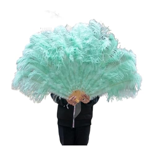 MTKSFDC Feder TanzfäCher Federfächer, faltbar, Handdekoration, Federfächer, Performance-Fächer, Party-Requisiten, Bühnenshow-Requisiten, 100 cm, 130 cm(Mint Green,100CM 1pcs) von MTKSFDC