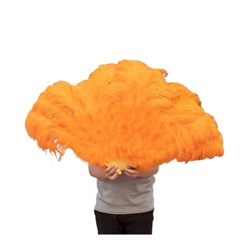 MTKSFDC Feder TanzfäCher Federfächer, faltbar, Handdekoration, Federfächer, Performance-Fächer, Party-Requisiten, Bühnenshow-Requisiten, 100 cm, 130 cm(Orange,100CM 1pcs) von MTKSFDC