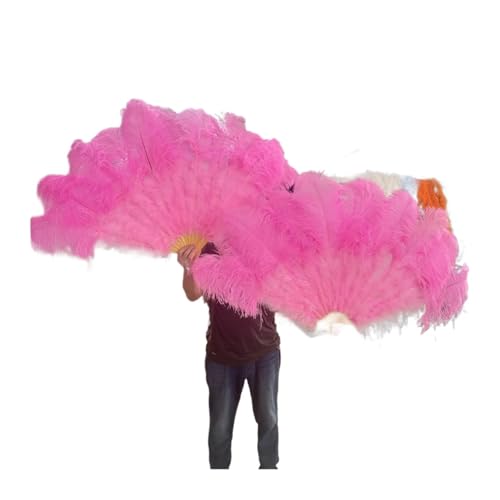 MTKSFDC Feder TanzfäCher Federfächer, faltbar, Handdekoration, Federfächer, Performance-Fächer, Party-Requisiten, Bühnenshow-Requisiten, 100 cm, 130 cm(Pink,100CM 1pcs) von MTKSFDC