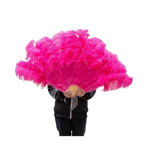 MTKSFDC Feder TanzfäCher Federfächer, faltbar, Handdekoration, Federfächer, Performance-Fächer, Party-Requisiten, Bühnenshow-Requisiten, 100 cm, 130 cm(Rose,100CM 1pcs) von MTKSFDC