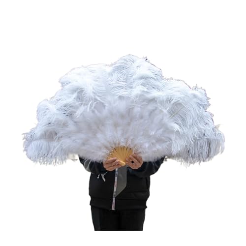MTKSFDC Feder TanzfäCher Federfächer, faltbar, Handdekoration, Federfächer, Performance-Fächer, Party-Requisiten, Bühnenshow-Requisiten, 100 cm, 130 cm(White,100CM 1pcs) von MTKSFDC