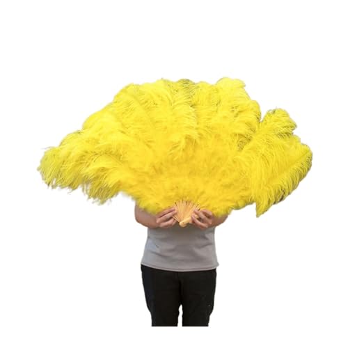 MTKSFDC Feder TanzfäCher Federfächer, faltbar, Handdekoration, Federfächer, Performance-Fächer, Party-Requisiten, Bühnenshow-Requisiten, 100 cm, 130 cm(Yellow,100CM 1pcs) von MTKSFDC