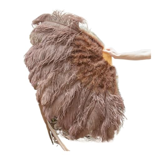 MTKSFDC Feder TanzfäCher Federn Fan Party Hochzeit Feier Bauchtanz Show DIY Dekorative 13 Knochen Federn Fan(Brown,2PCS Left and Right) von MTKSFDC