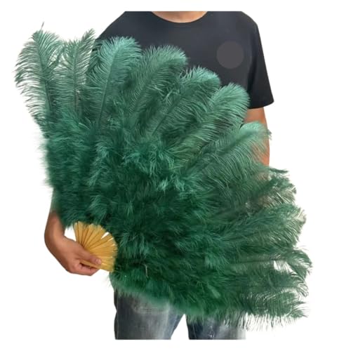 MTKSFDC Feder TanzfäCher Federn Fan Party Hochzeit Feier Bauchtanz Show DIY Dekorative 13 Knochen Federn Fan(Dark Green,2PCS Left and Right) von MTKSFDC