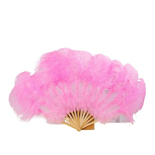 MTKSFDC Feder TanzfäCher Federn Fan Party Hochzeit Feier Bauchtanz Show DIY Dekorative 13 Knochen Federn Fan(Deep pink,2PCS Left Hand) von MTKSFDC