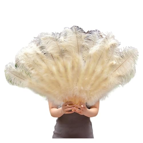 MTKSFDC Feder TanzfäCher Federn Fan Party Hochzeit Feier Bauchtanz Show DIY Dekorative 13 Knochen Federn Fan(Ivory Yellow,2PCS Left Hand) von MTKSFDC