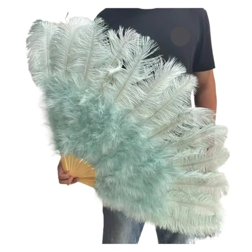 MTKSFDC Feder TanzfäCher Federn Fan Party Hochzeit Feier Bauchtanz Show DIY Dekorative 13 Knochen Federn Fan(Light Blue,1PCS Right Hand) von MTKSFDC