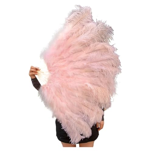 MTKSFDC Feder TanzfäCher Federn Fan Party Hochzeit Feier Bauchtanz Show DIY Dekorative 13 Knochen Federn Fan(Light pink,2PCS Left Hand) von MTKSFDC