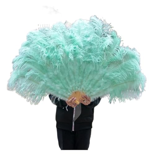 MTKSFDC Feder TanzfäCher Federn Fan Party Hochzeit Feier Bauchtanz Show DIY Dekorative 13 Knochen Federn Fan(Mint Green,2PCS Left Hand) von MTKSFDC