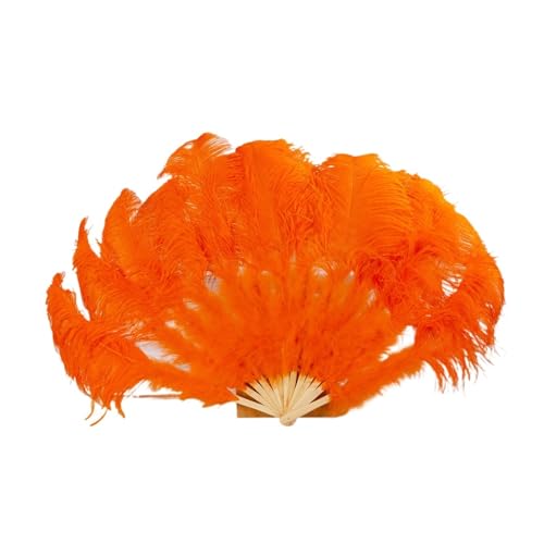 MTKSFDC Feder TanzfäCher Federn Fan Party Hochzeit Feier Bauchtanz Show DIY Dekorative 13 Knochen Federn Fan(Orange,2PCS Left Hand) von MTKSFDC