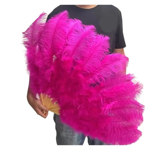 MTKSFDC Feder TanzfäCher Federn Fan Party Hochzeit Feier Bauchtanz Show DIY Dekorative 13 Knochen Federn Fan(Rose,2PCS Left Hand) von MTKSFDC
