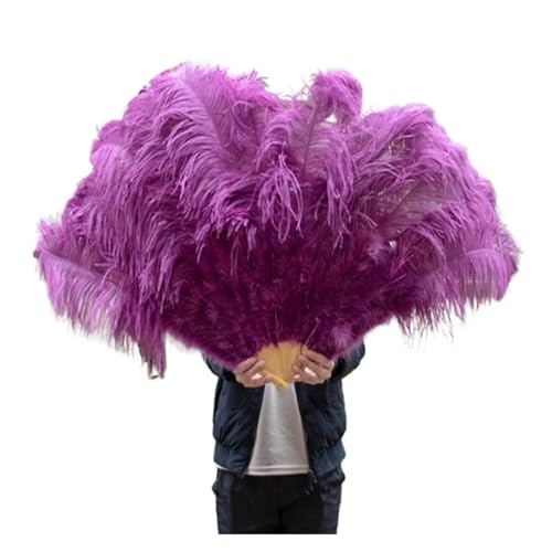 MTKSFDC Feder TanzfäCher Federn Fan Party Hochzeit Feier Bauchtanz Show DIY Dekorative 13 Knochen Federn Fan(Sacue Purple,2PCS Left Hand) von MTKSFDC
