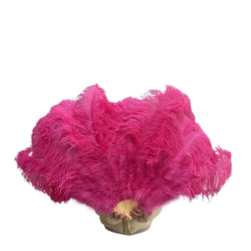 MTKSFDC Feder TanzfäCher Federn Fan Party Hochzeit Feier Bauchtanz Show DIY Dekorative 13 Knochen Federn Fan(Watermelon red,1PCS Left Hand) von MTKSFDC