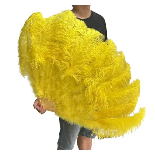MTKSFDC Feder TanzfäCher Federn Fan Party Hochzeit Feier Bauchtanz Show DIY Dekorative 13 Knochen Federn Fan(Yellow,1PCS Right Hand) von MTKSFDC