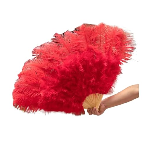 MTKSFDC Feder TanzfäCher Große Federfächer, 13 Stangen, Federn, Faltfächer for Karneval, Party, Festival, Oper, Halten von Requisiten, Dekor-Zubehör(Red,1 PCS) von MTKSFDC