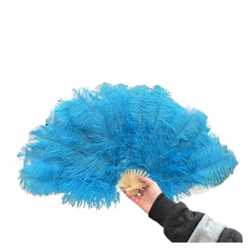 MTKSFDC Feder TanzfäCher Natürlicher Hand-Faltfächer, 70 x 40 cm, Faltbarer Federfächer for Tanzpartys, Bühnenkarnevals-Requisiten(Blue,10 PCS 70cmx40cm) von MTKSFDC