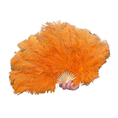 MTKSFDC Feder TanzfäCher Natürlicher Hand-Faltfächer, 70 x 40 cm, Faltbarer Federfächer for Tanzpartys, Bühnenkarnevals-Requisiten(Orange,2 PCS 70cmx40cm) von MTKSFDC