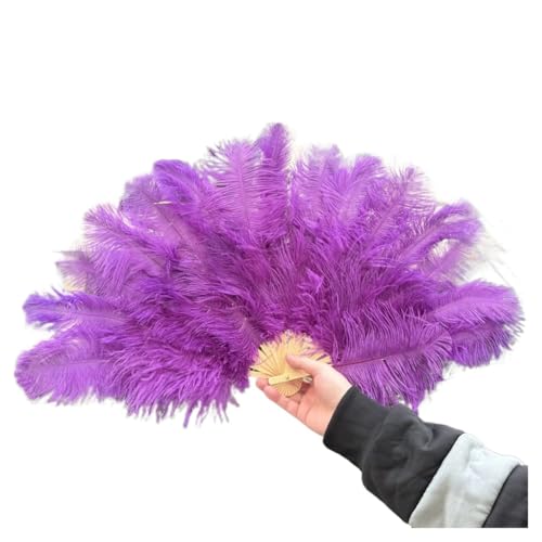 MTKSFDC Feder TanzfäCher Natürlicher Hand-Faltfächer, 70 x 40 cm, Faltbarer Federfächer for Tanzpartys, Bühnenkarnevals-Requisiten(Purple,1 PCS 70cmx40cm Left) von MTKSFDC