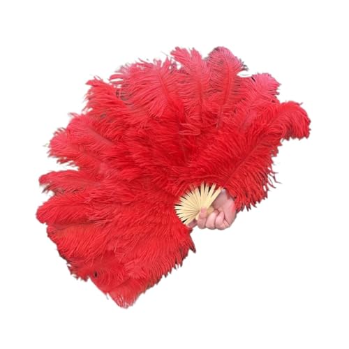 MTKSFDC Feder TanzfäCher Natürlicher Hand-Faltfächer, 70 x 40 cm, Faltbarer Federfächer for Tanzpartys, Bühnenkarnevals-Requisiten(Red,1PCS 70cmx40cm Right) von MTKSFDC