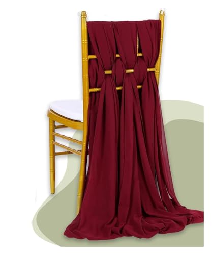 MTKSFDC Stuhl Deko Hochzeit Set of 2 Chiffon Chair Sashes Wedding Chair Decoration 30x300cm Knot Bands for Wedding Party Banquet Event Baby Shower Decors(Burgundy) von MTKSFDC