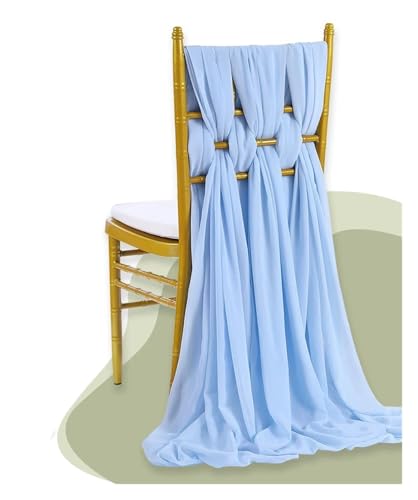 MTKSFDC Stuhl Deko Hochzeit Set of 2 Chiffon Chair Sashes Wedding Chair Decoration 30x300cm Knot Bands for Wedding Party Banquet Event Baby Shower Decors(Light Blue) von MTKSFDC