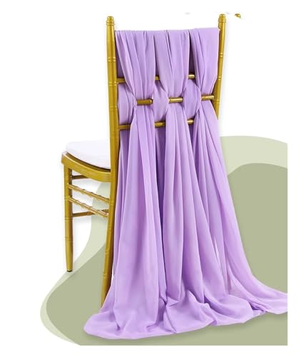 MTKSFDC Stuhl Deko Hochzeit Set of 2 Chiffon Chair Sashes Wedding Chair Decoration 30x300cm Knot Bands for Wedding Party Banquet Event Baby Shower Decors(Purple) von MTKSFDC