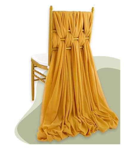 MTKSFDC Stuhl Deko Hochzeit Set of 2 Chiffon Chair Sashes Wedding Chair Decoration 30x300cm Knot Bands for Wedding Party Banquet Event Baby Shower Decors(Yellow) von MTKSFDC