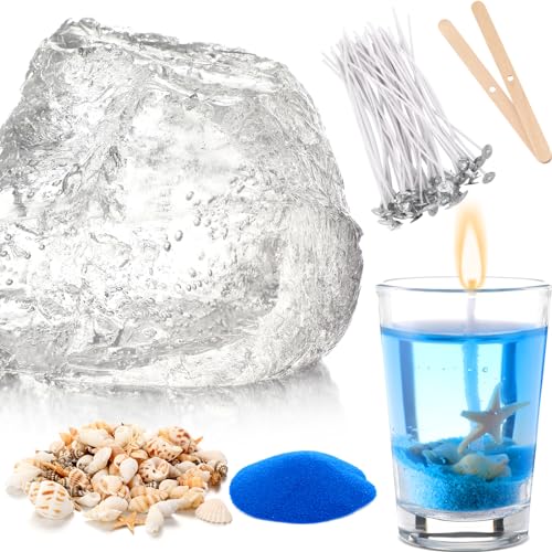 MTLEE 1,8 kg Gelwachs für Kerzenherstellung DIY-Sets, Gelee-Wachs schmilzt klares Kerzenwachs mit Muscheln, Seestern und Kerzendocht und Holzkerzendocht-Zentriergerät für Kerzenherstellung MTLEE 1,8 kg Gelwachs für Kerzenherstellung DIY-Sets, Gelee-Wachs schmilzt klares Kerzenwachs mit Muscheln, Seestern und Kerzendocht und Holzkerzendocht-Zentriergerät für Kerzenherstellung von MTLEE