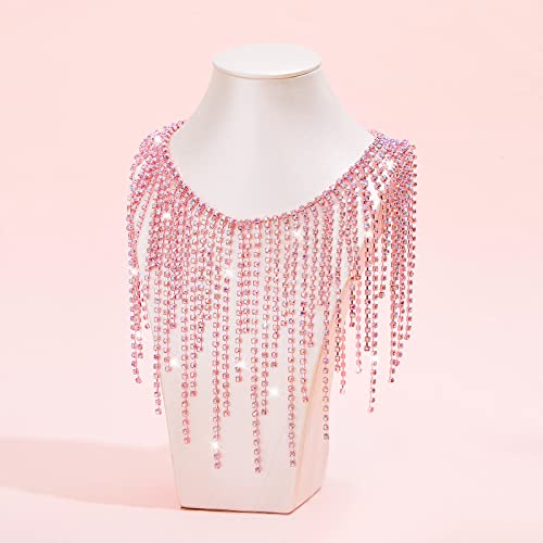 Strass Fransen Strass Trim Strass Fransen Gürtel Strass Fransen Trim Perlen Fransen Trim Strass Band Quaste Kette für Kleidung Zubehör DIY Dekoration (Rosa, AB Farbe, 91 cm) von MTLEE