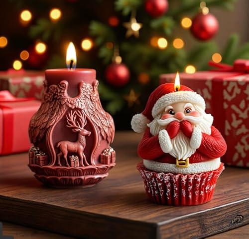 MUAECH 3D-Silikon-Seifenform mit Weihnachtsmann auf dem Kuchen, für Kerzenherstellung, Epoxidharz-Gussformen, Gips-Ornament-Form für Heimdekoration, Geschenke von MUAECH