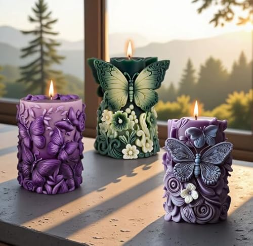 MUAECH Schmetterlingstraum fließendes Licht Kerzenformen für Kerzenherstellung, DIY 3D-Kunst, Schmetterling, zylindrische Silikonform für Seifenherstellung, handgefertigte Epoxidharz-Gussformen für von MUAECH