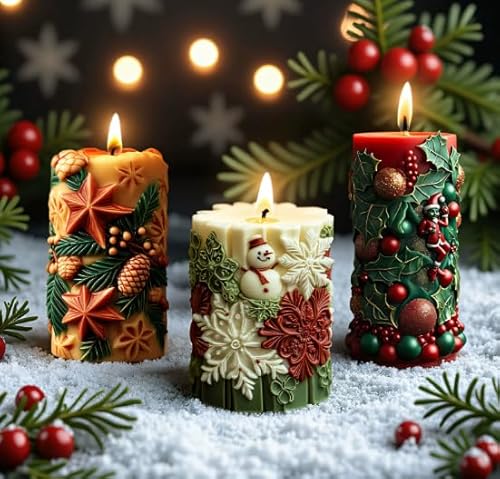 Zylindrische 3D-Kerzenformen für die Kerzenherstellung, MUAECH Berries & Stechpalme, Silikon-Seifenform für Seifenherstellung, Weihnachtsserie, geprägte, zylindrische Epoxidharz-Gussform für von MUAECH