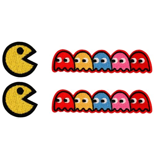 Mubal Pac-Man-Geister-Aufnäher, Blinky Pinky Inky Clyde, bestickt, zum Aufbügeln oder Aufnähen, für Hut, Jacken, Kleidung, Rucksäcke, 2 Stück von MUBAL
