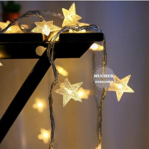 Mucher, Sternen-Lichterkette, 6 m, 40 LED-Lichter, Deko-Beleuchtung, überall geeignet, Farbe: Warmweiß Mucher, Sternen-Lichterkette, 6 m, 40 LED-Lichter, Deko-Beleuchtung, überall geeignet, Farbe: Warmweiß von MUCHER