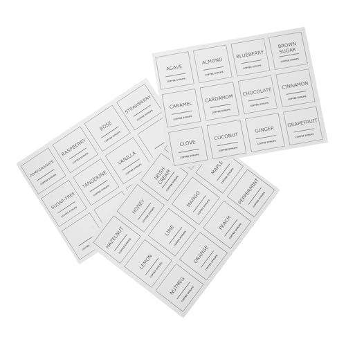 3 Blätter Kaffeetiketten Wasserdichte Beschreibbare Aufkleber für Sirup Flaschen Küchenetiketten aus PVC für Einfache Identifikation und Organisation von MUCKLILY