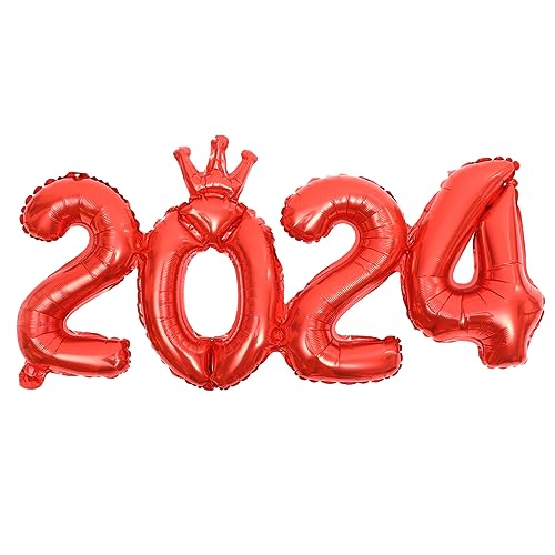 MUCKLILY 1 Satz 2024 2024 Digital Crown Einteiliger Aluminiumfolienballon Neujahrstag Abschlussdekorationsballon (roter Einteiler 2024) Ballon Mit Großer Zahl Krone Digitales Papier von MUCKLILY