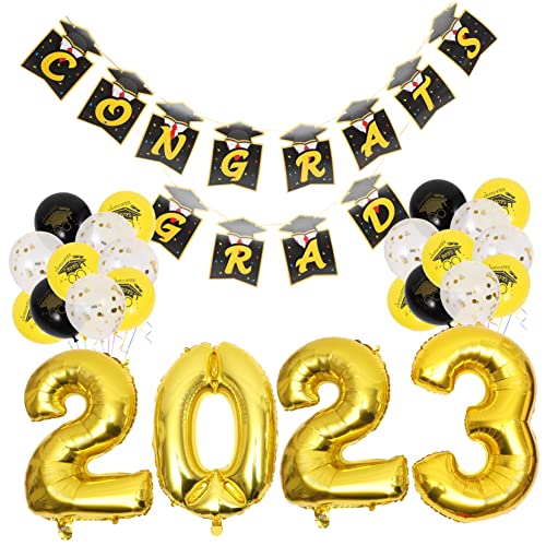 MUCKLILY 1 Satz Ballons Der Abschlusssaison Zubehör Für Die Abschlussfeier 2023 Herzlichen Glückwunsch Zum Abschlussbanner Absolventenbanner Dekor Aluminiumform Gold Ziehen Sie Die Flagge von MUCKLILY
