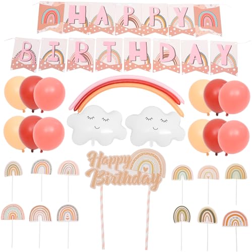 MUCKLILY 1 Satz Geburtstagsdekoration Banner Für Geburtstagsparty-zubehör Regenbogen-cupcake-topper Partyzubehör Für Die Babyparty Geburtstagsballons Einstellen Geburtstagskuchen Papier von MUCKLILY