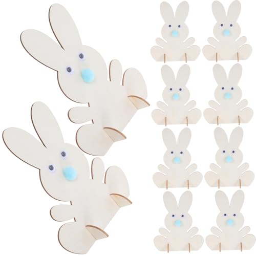 MUCKLILY 1 Satz Osterhasen-Dekoration Holzkaninchen Ostern DIY Holzmalerei Bunny Craft Osterhasenausschnitt Osterkaninchenholz Holzausschnitte für Handwerk Holzhasen Ostern Holz DIY Bommel von MUCKLILY