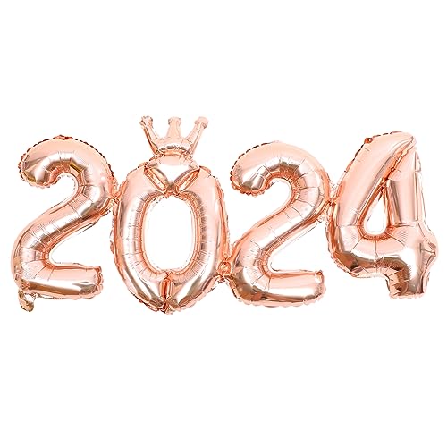 MUCKLILY 1 Satz 2024 2024 Digital Crown Einteiliger Aluminiumfolienballon Neujahrstag Abschlussdekorationsballon (roter Einteiler 2024) Silvester Party Ballon Neujahrsdekore Anzahl Ruskin von MUCKLILY