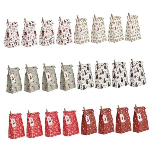 MUCKLILY 1 Set Geschenktüte Weihnachtsgeschenke Pakettüten Weihnachts Goodie Bag Goodie Bag Weihnachtsverpackungstüten Adventskalender Weihnachts Adventskalendertüten Geschenktüten Holz von MUCKLILY